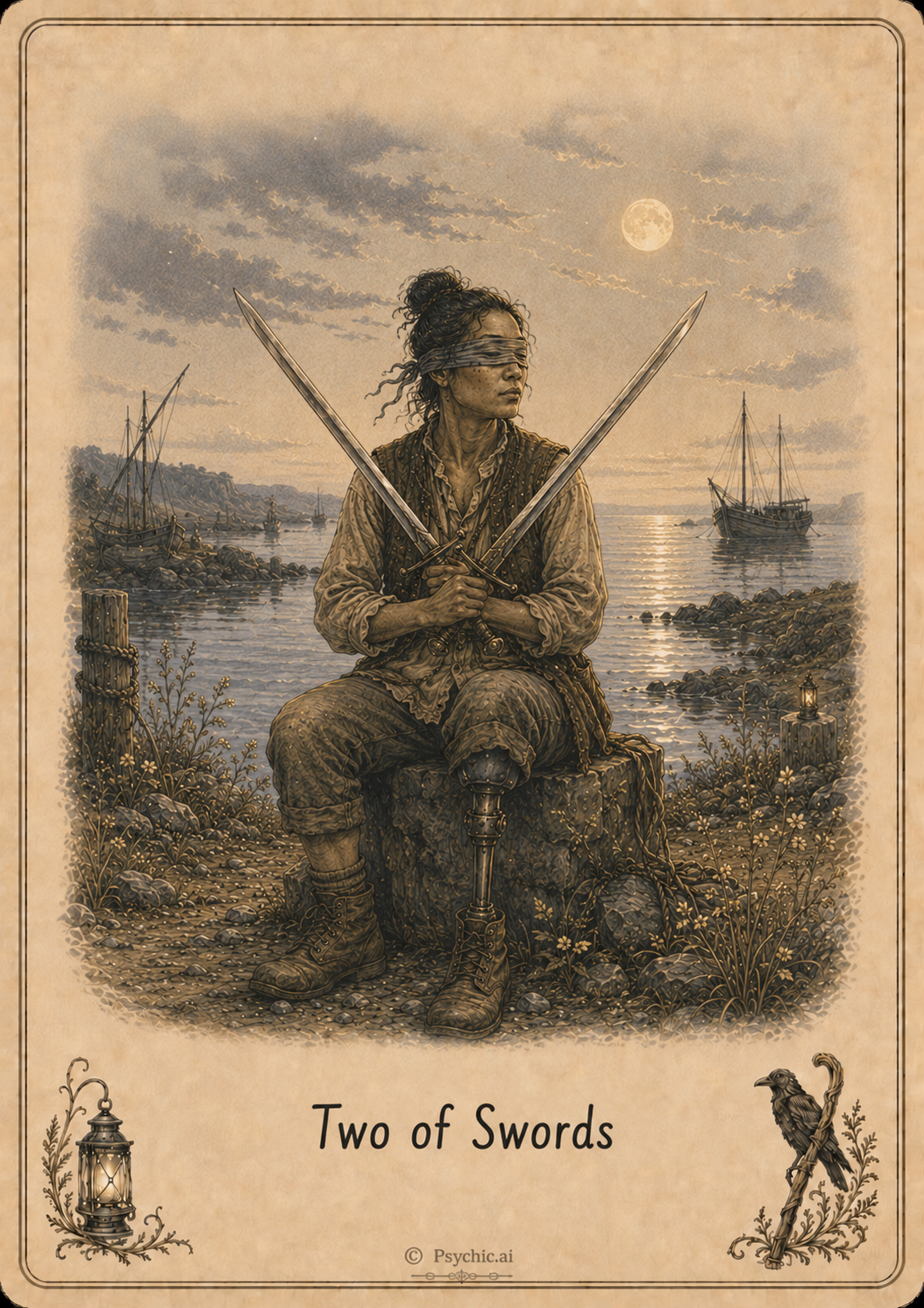 Two of Swords tarot card illustration